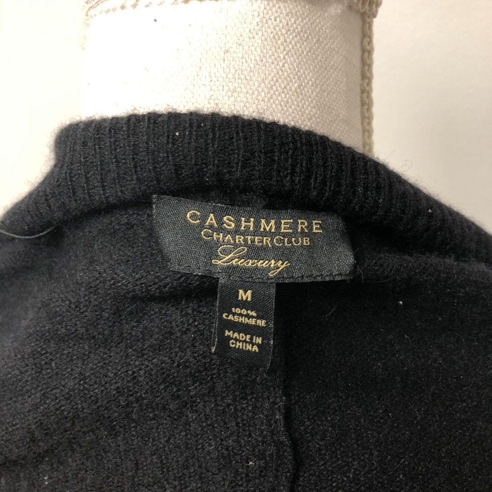 Charter‎ Club Cashmere Cardigan Sweater Jumper Womens Medium Black Sharkbite Hem - Picture 7 of 8